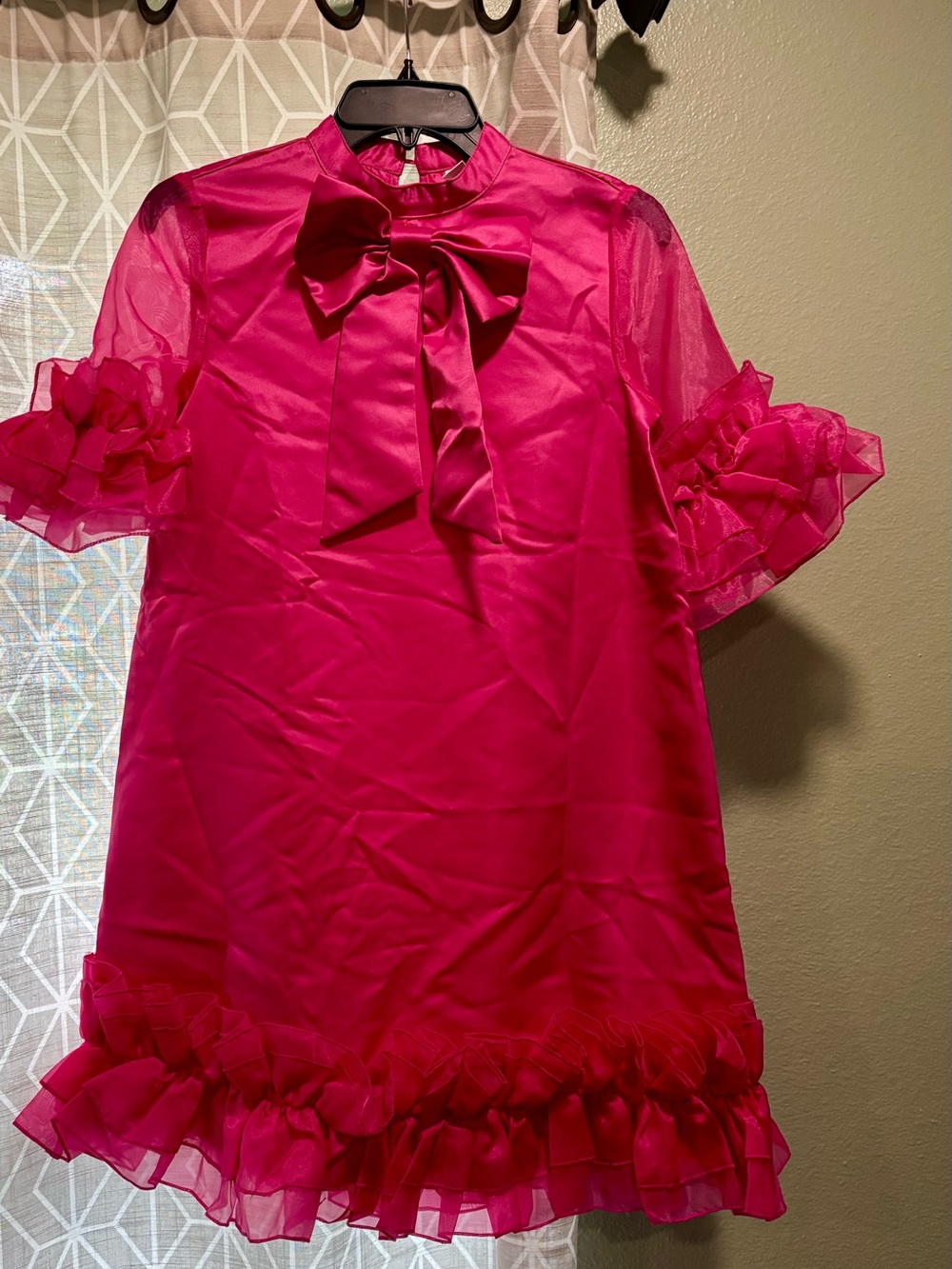 SHEIN Hot Pink Bow-Front Ruffle Dress
